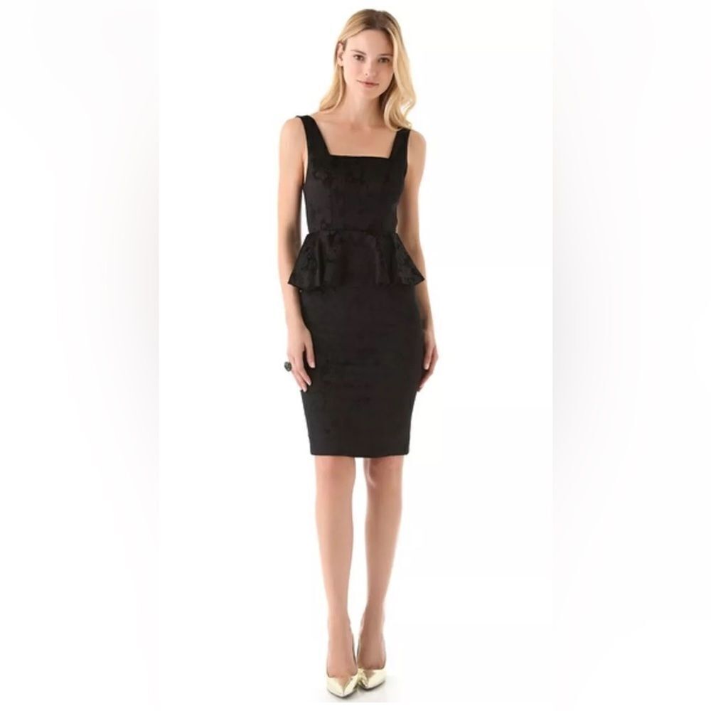 ALICE + OLIVIA BLACK DRESS Yodi brocade black Peplum Dress Size 0